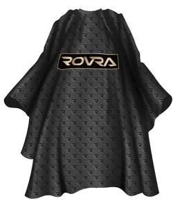 Pelerină coafor / frizerie ROVRA, neagră – logo R