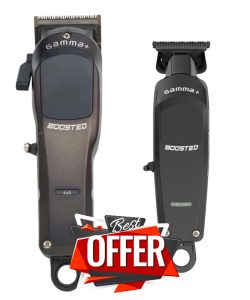 Set Gamma+ Boosted, mașina de tuns și aparat de contur, negru, gold și roșu