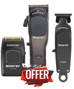 Set Gamma+ Boosted3 mașină de tuns, contur și aparat de ras, negru