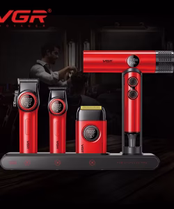 Set VGR STEPLESS Pro 4 în 1 – mașină de tuns, contur, aparat de ras și uscător, roșu - imagine 2