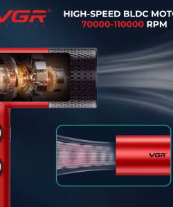 Set VGR STEPLESS Pro 4 în 1 – mașină de tuns, contur, aparat de ras și uscător, roșu - imagine 6