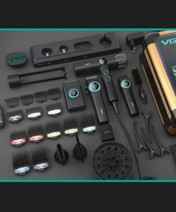 Set combo VGR STEPLESS Pro 4 în 1 – mașină de tuns, aparat de contur, aparat de ras și uscător, negru - imagine 3