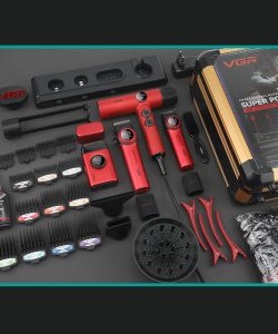 Set VGR STEPLESS Pro 4 în 1 – mașină de tuns, contur, aparat de ras și uscător, roșu - imagine 5
