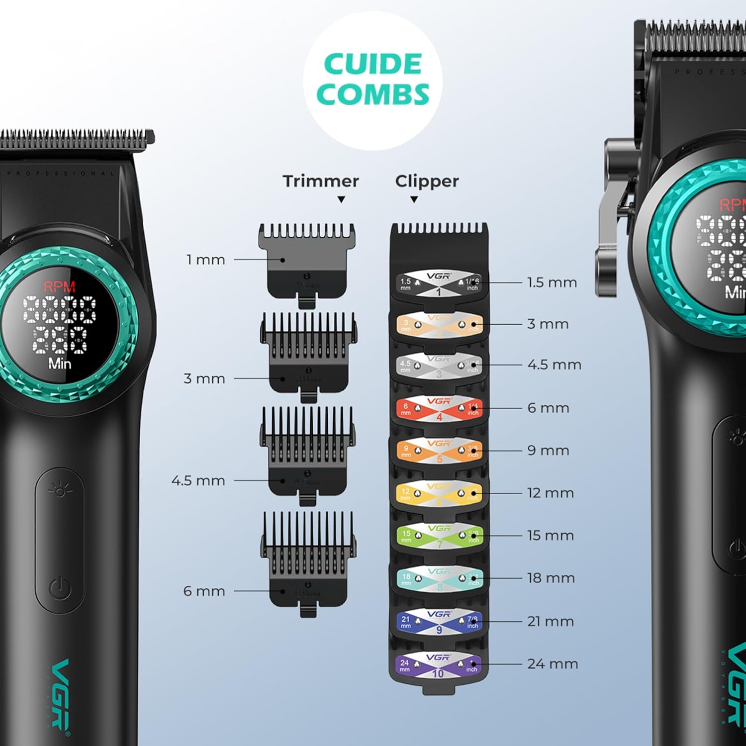 Set combo VGR STEPLESS Pro 3 în 1 — mașină de tuns, aparat de contur, aparat de ras, negru - imagine 13