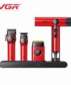 Set VGR STEPLESS Pro 4 în 1 – mașină de tuns, contur, aparat de ras și uscător, roșu - imagine 3