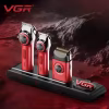 Set combo VGR STEPLESS Pro 3 în 1 — mașină de tuns, aparat de contur, aparat de ras, roșu