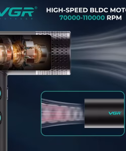 Set combo VGR STEPLESS Pro 4 în 1 – mașină de tuns, aparat de contur, aparat de ras și uscător, negru - imagine 9