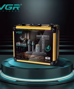Set combo VGR STEPLESS Pro 4 în 1 – mașină de tuns, aparat de contur, aparat de ras și uscător, negru