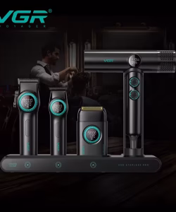 Set combo VGR STEPLESS Pro 4 în 1 – mașină de tuns, aparat de contur, aparat de ras și uscător, negru - imagine 8