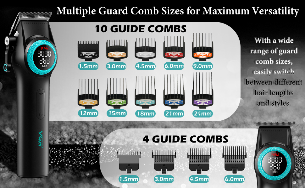 Set combo VGR STEPLESS Pro 3 în 1 — mașină de tuns, aparat de contur, aparat de ras, negru - imagine 6